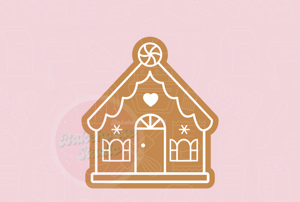 Gingerbread house design on a pink background with 'STL Digital File' text.