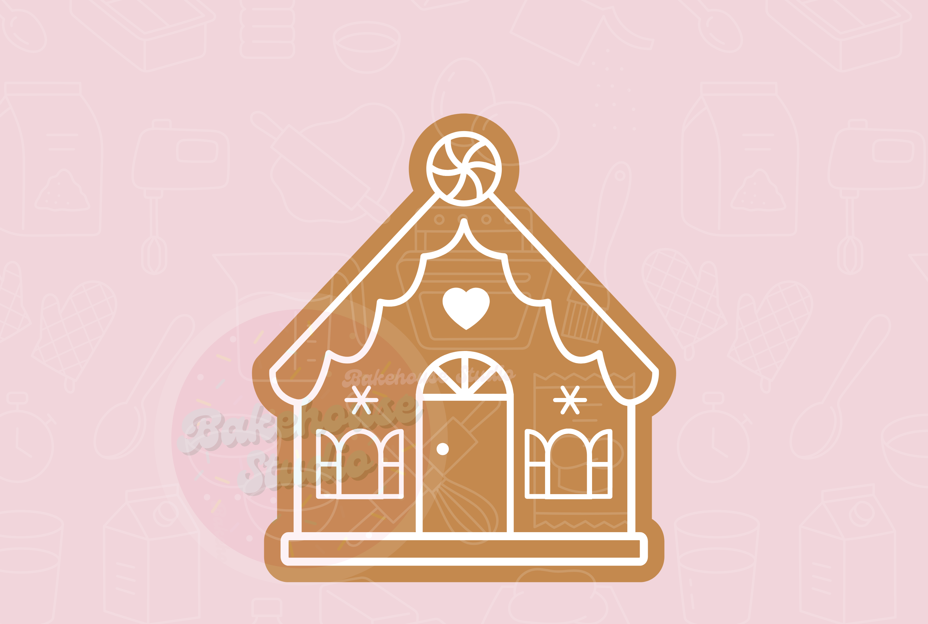 Gingerbread house design on a pink background with 'STL Digital File' text.