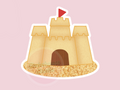 Illustration of a sandcastle with a red flag on a pink background