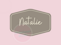 Name 'Natalie' in a decorative font on a pink background with a logo in the corner.