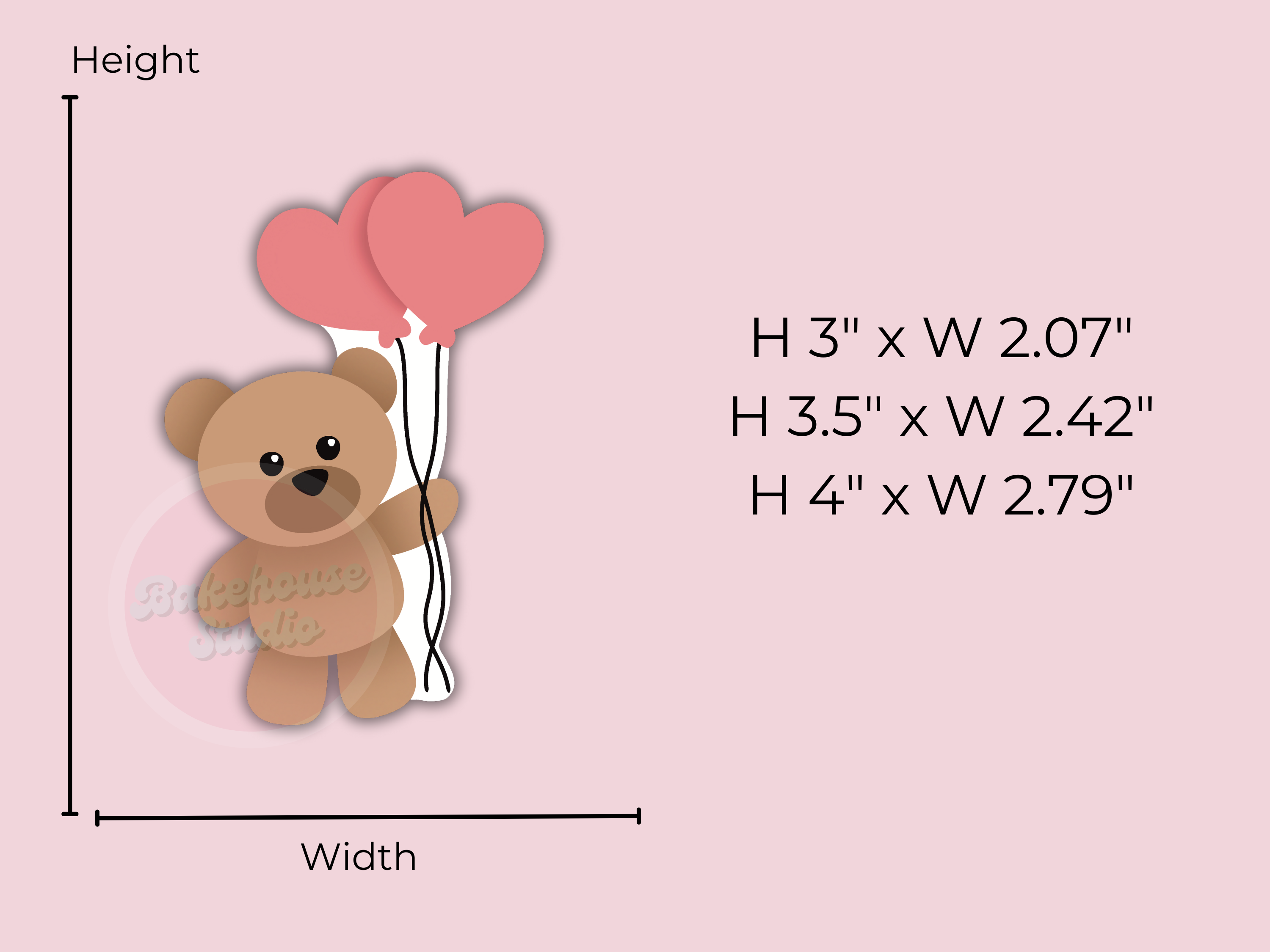 1212 Bear Heart Balloons Cookie Cutter