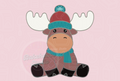 Cartoon moose wearing a hat and scarf on a pink background with 'STL Digital File' text.