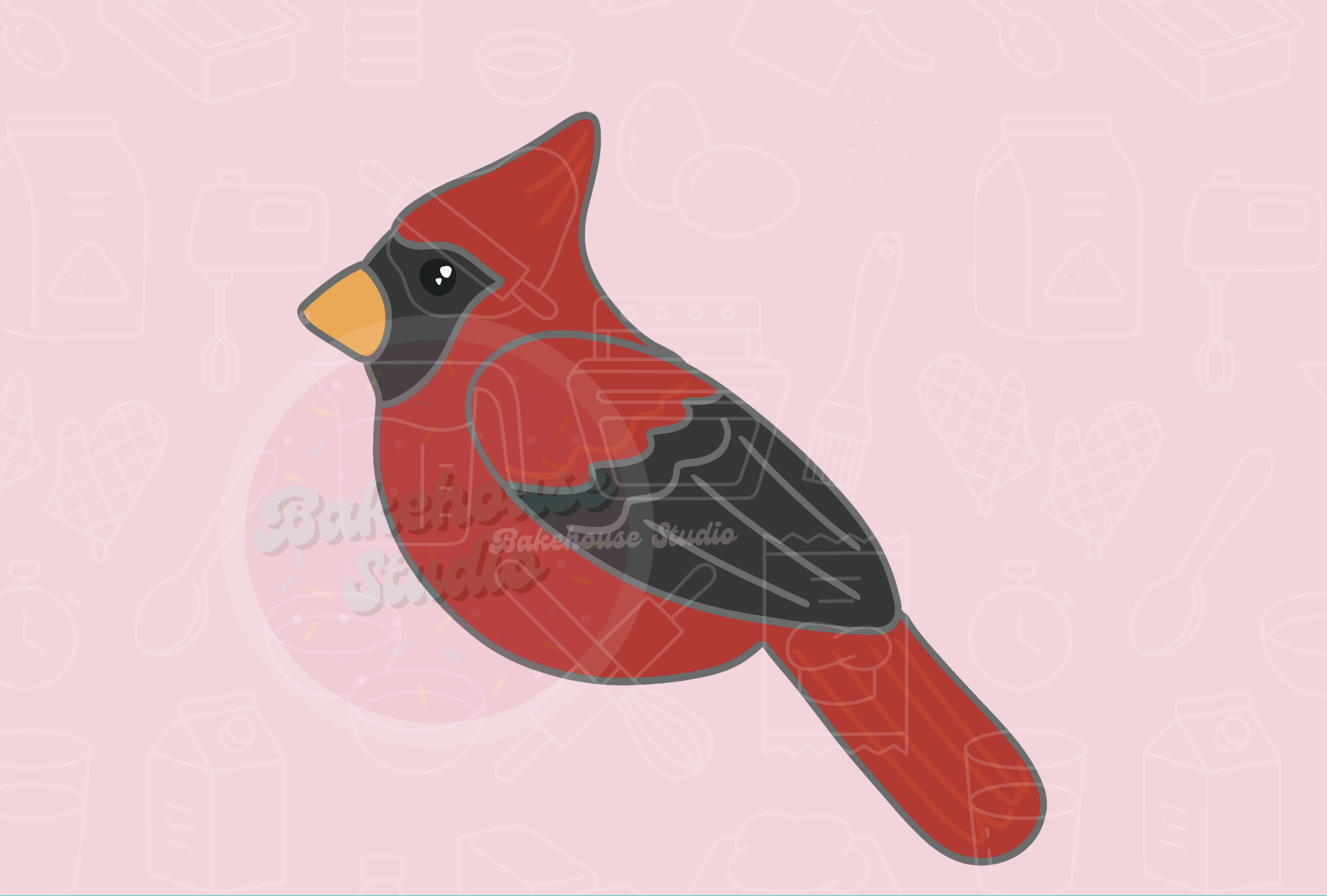 Red cardinal bird design on a pink background with 'STL Digital File' text.