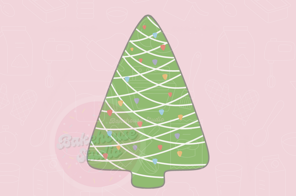Green Christmas tree design with colorful dots on a pink background, labeled 'STL Digital File'.