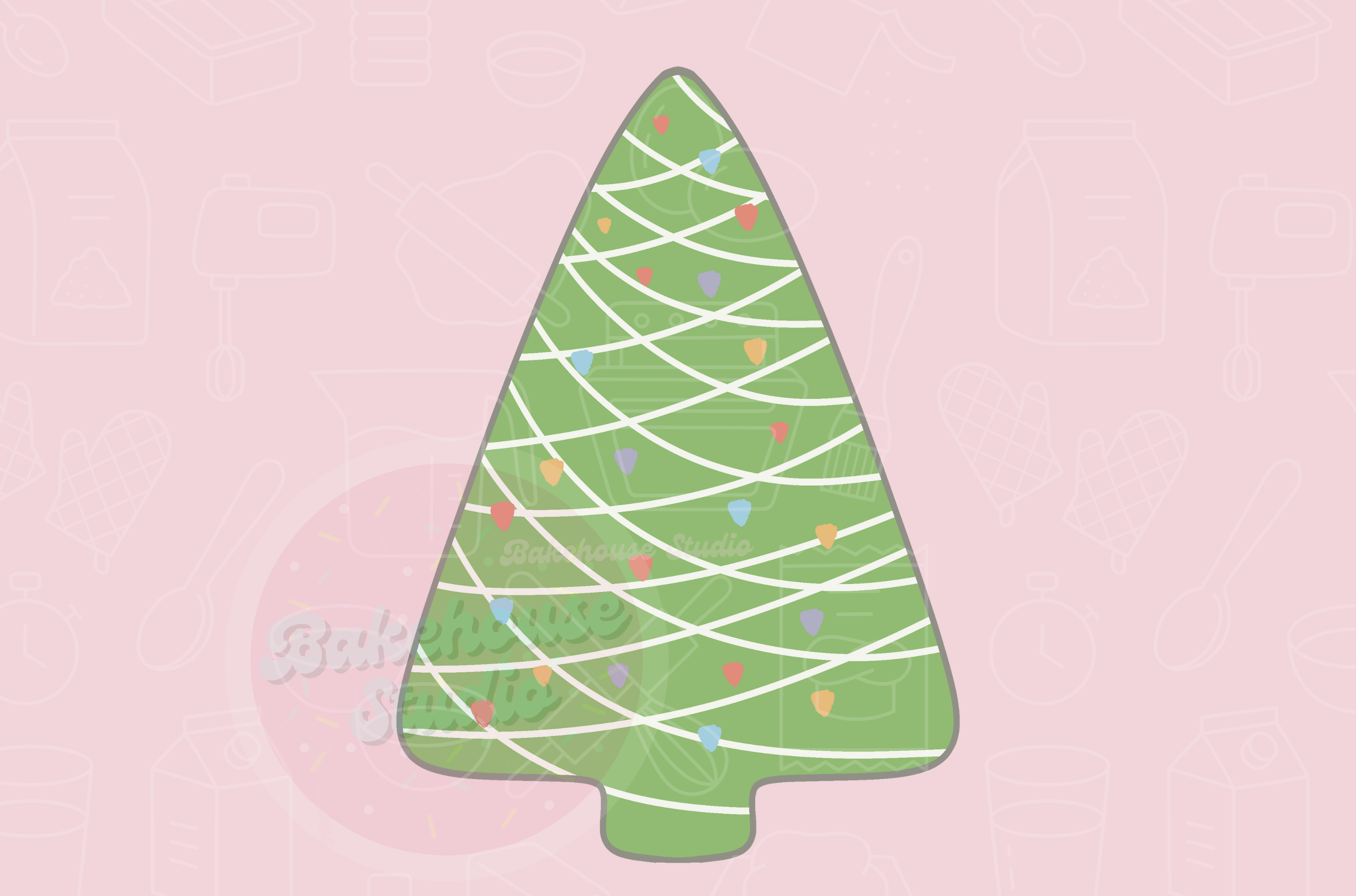 Green Christmas tree design with colorful dots on a pink background, labeled 'STL Digital File'.