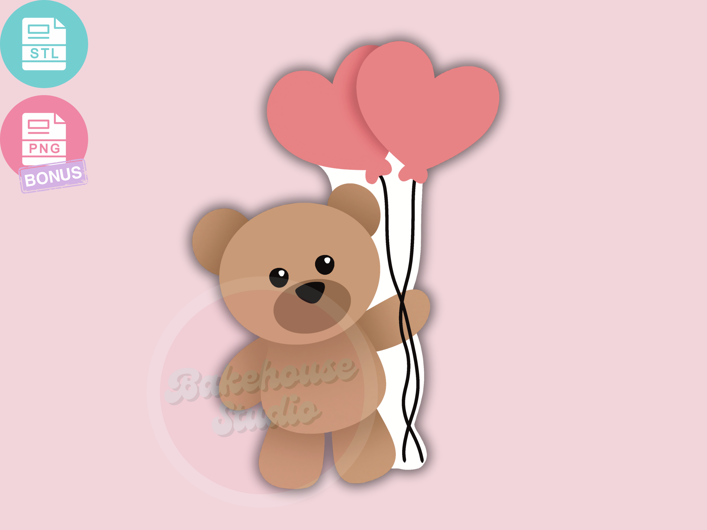 1212 Bear Heart Balloons Cookie Cutter