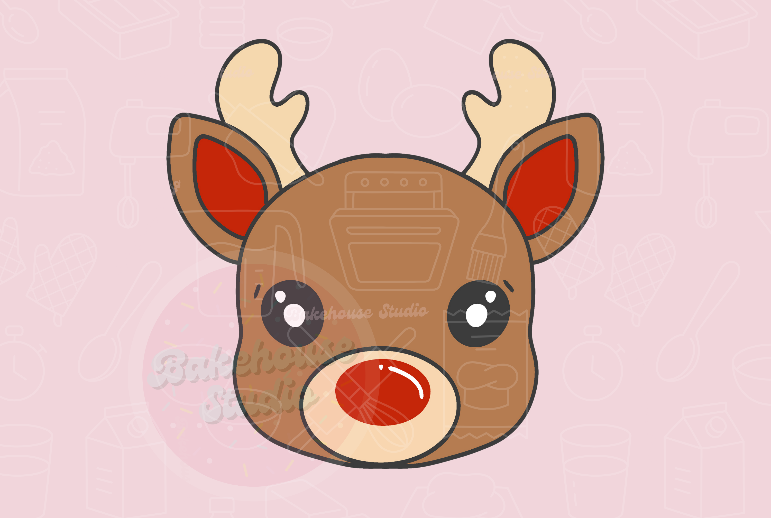 Cartoon reindeer face design on a pink background with 'STL Digital File' text at the bottom.