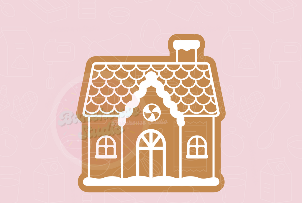 Gingerbread house design on a pink background with 'STL Digital File' text.