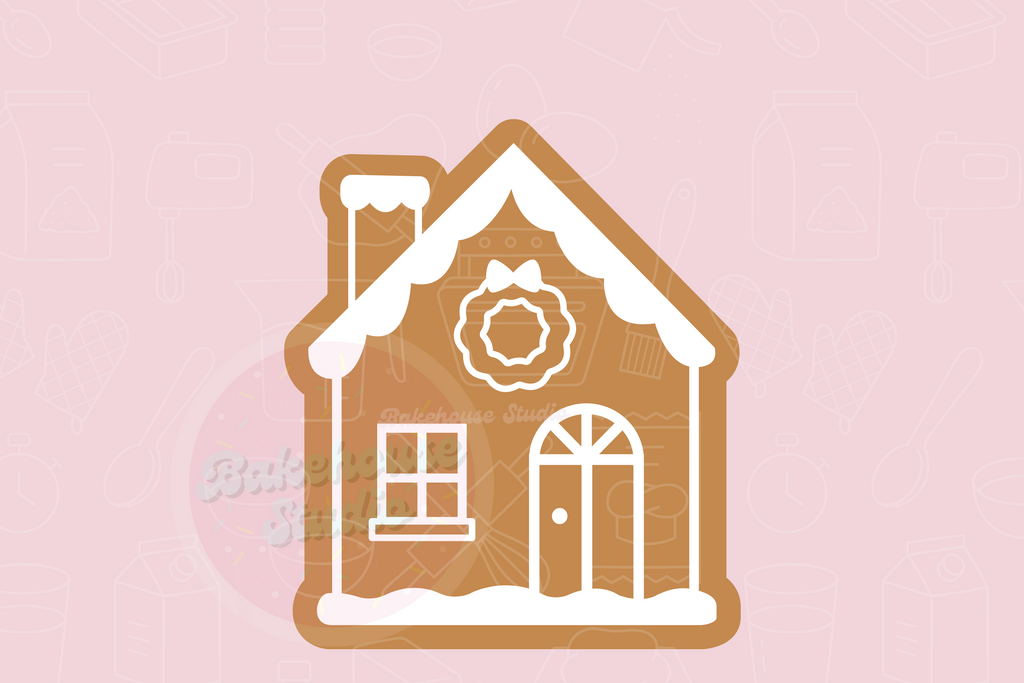 Gingerbread house design on a pink background with 'STL Digital File' text.